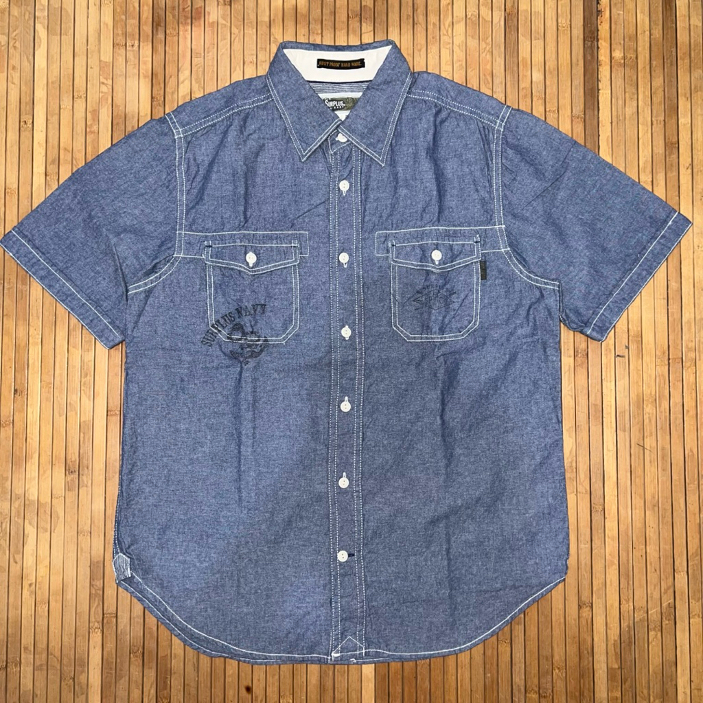 SURPLUS JAPAN US NAVY SEAL CHAMBRAY SANFORIZED SHORT SLEEVE WORK SHIRT RRL ORSLOW