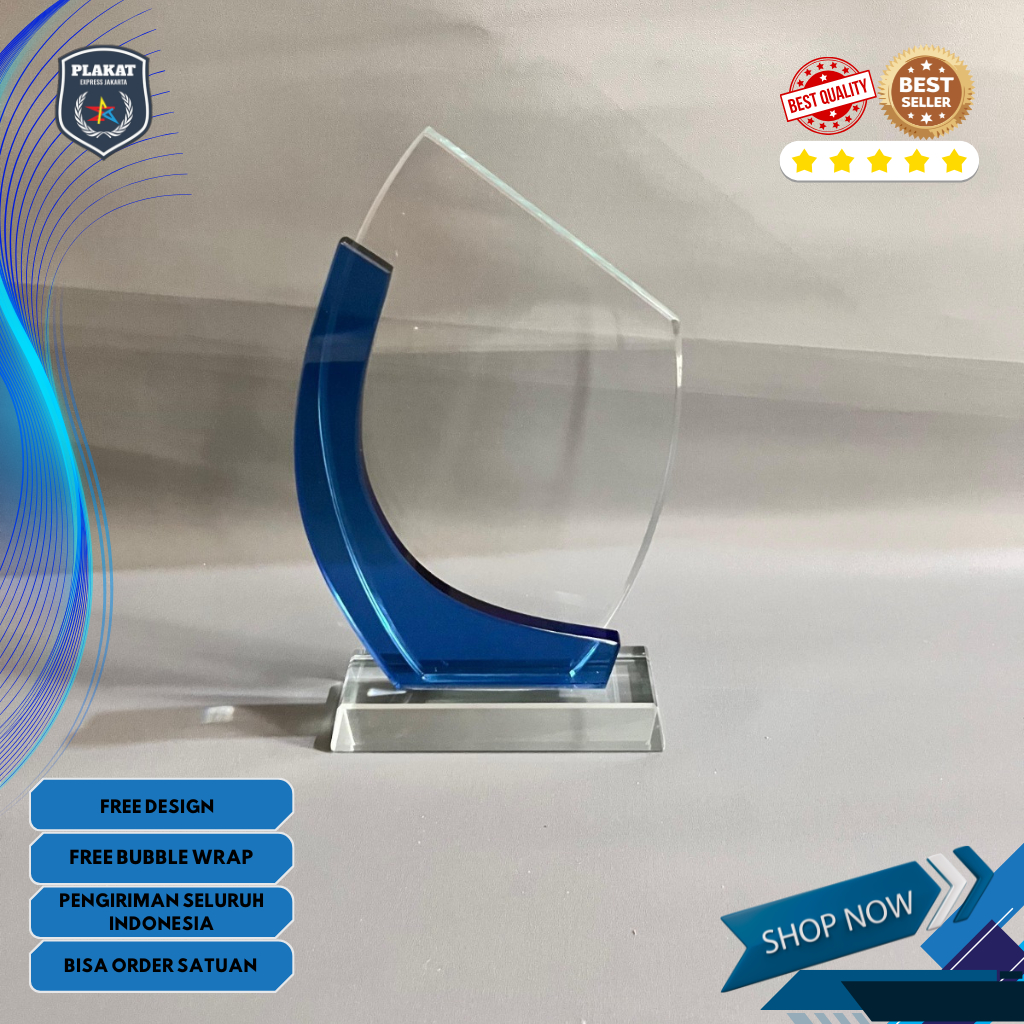 Plakat Kristal, Plakat Kristal List Biru, Plakat Crystal Kaca Bening