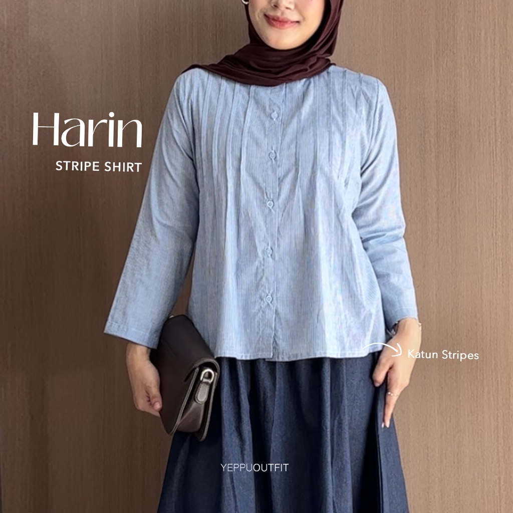 YEPPUOUTFIT - Harin Stripe Shirt | Kemeja Stripe Semi Fit Body Unik dengan Lipit