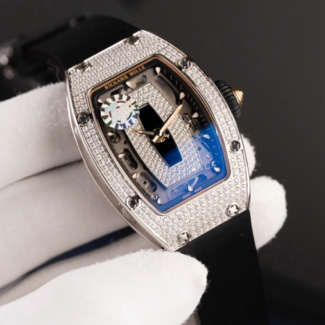JAM TANGAN WANITA RM07/01 DIAMOND SILVER BLACK AUTOMATIC ZF CLONE 31mm #Jamtanganwanita #Jamtangance