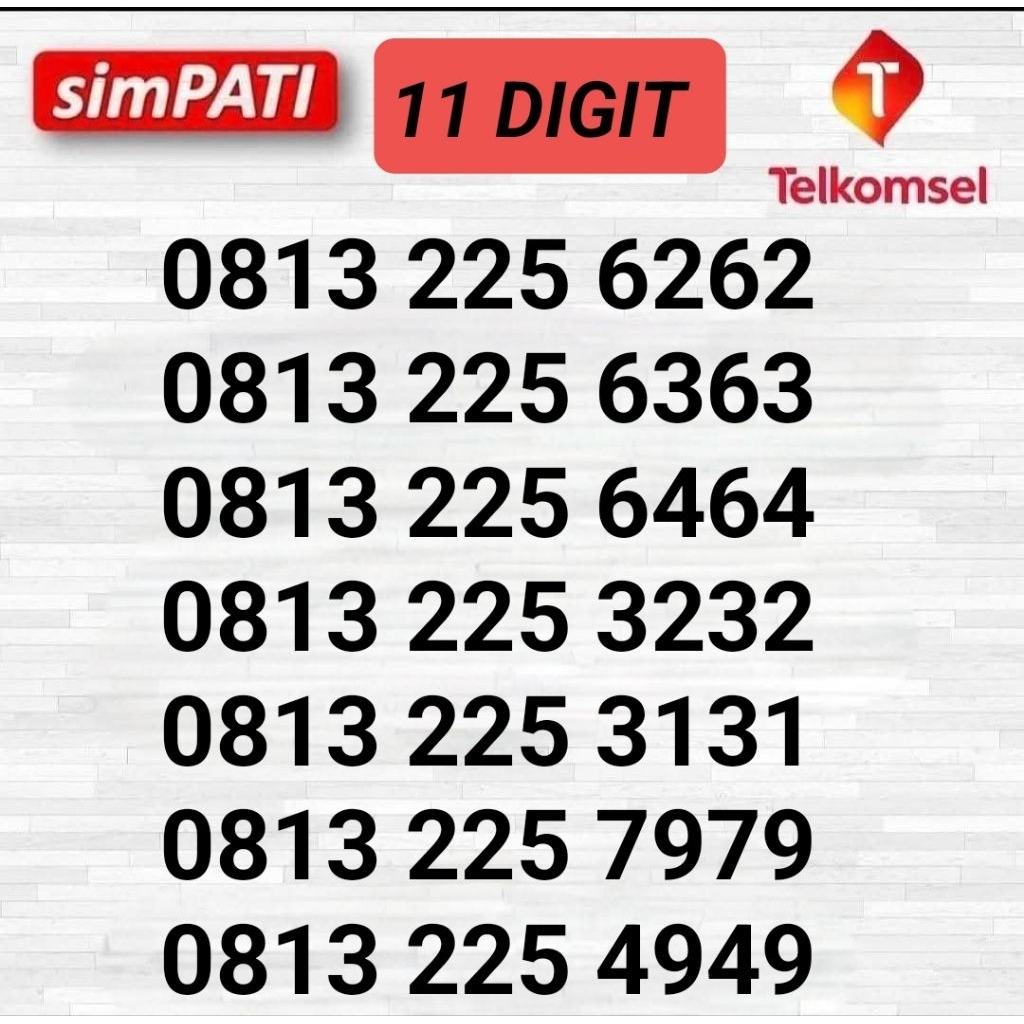 NOMOR CANTIK SIMPATI 11 DIGIT 225 ABAB KARTU PERDANA TELKOMSEL 11 DIGIT - NOMOR CANTIK SIMPATI 11 AN