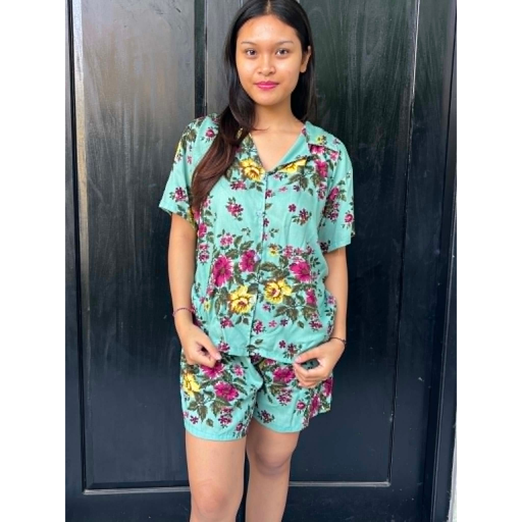 One set Pyama motif macan baju Wanita leopard setelan rayon Bali