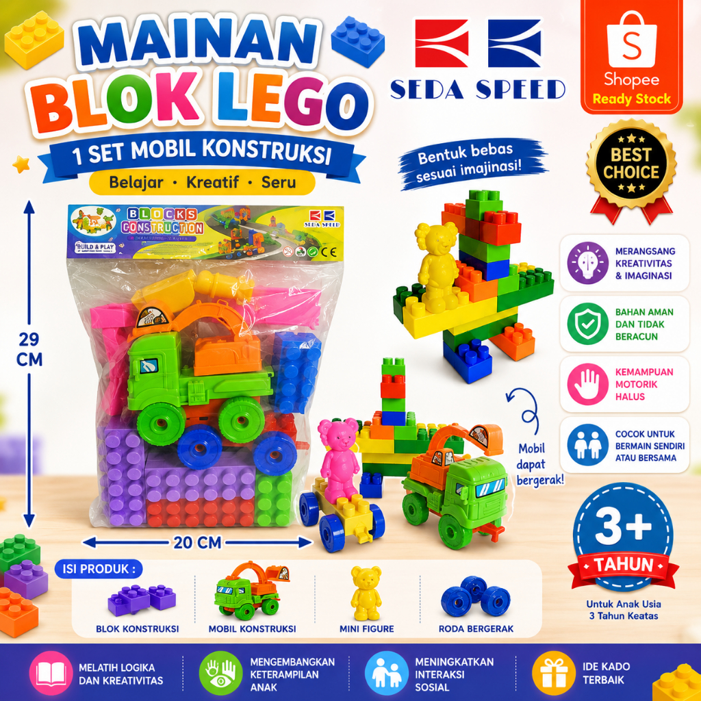 MAINAN BLOCK LEGO + ROBOT + MOBIL KONTRUKSI MAINAN ANAK 3 TAHUN KEATAS BL1818