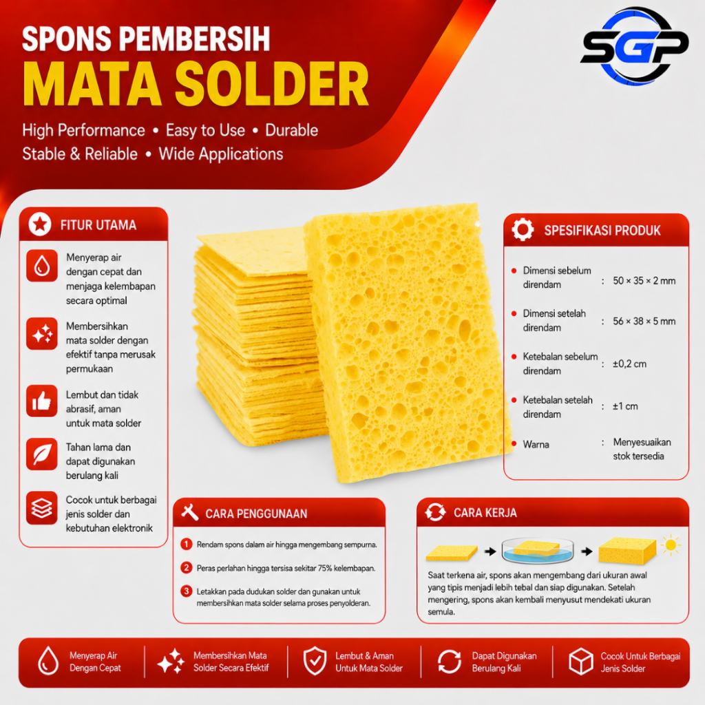 Spon Spons Busa Sponge Cleaner PEMBERSIH MATA SOLDER 5 x 3,5 cm Spons Pembersih Mata Solder Spon Mat