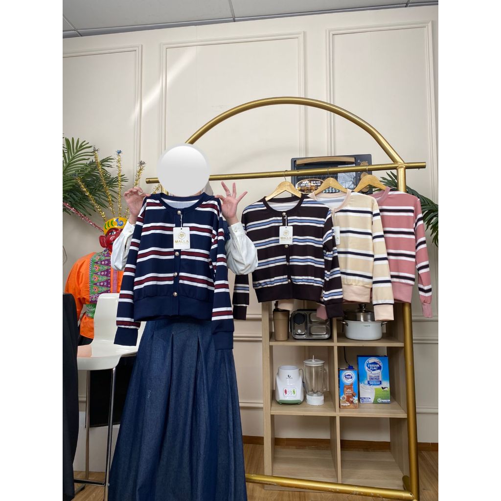Camalla Atasan Cardigan Knit Motif Salur Combinasi Full Kancing PO 492 YUKI KATO 250626
