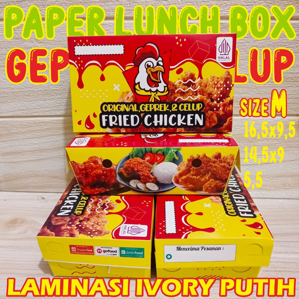SIZE M isi 100 IVORY Laminasi Paper Lunch Box Ayam Celup Fried Chicken Dkriuk