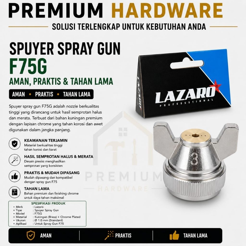 LAZARO SPUYER SPRAY GUN F75G F 75G / SPRAY GUN NOZZLE CAT SEMPROT / NOZEL LUAR KEPALA RING SPARE PAR