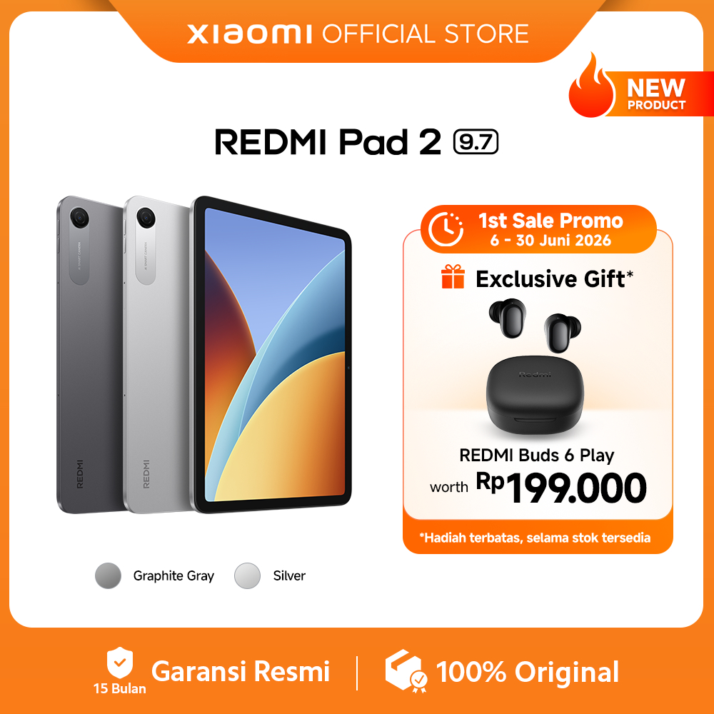 Xiaomi REDMI Pad 2 9.7 (4GB/64GB) | 9.7" 2K 120Hzz layar super-jernih | Baterai besar 7600mAh (typ) 