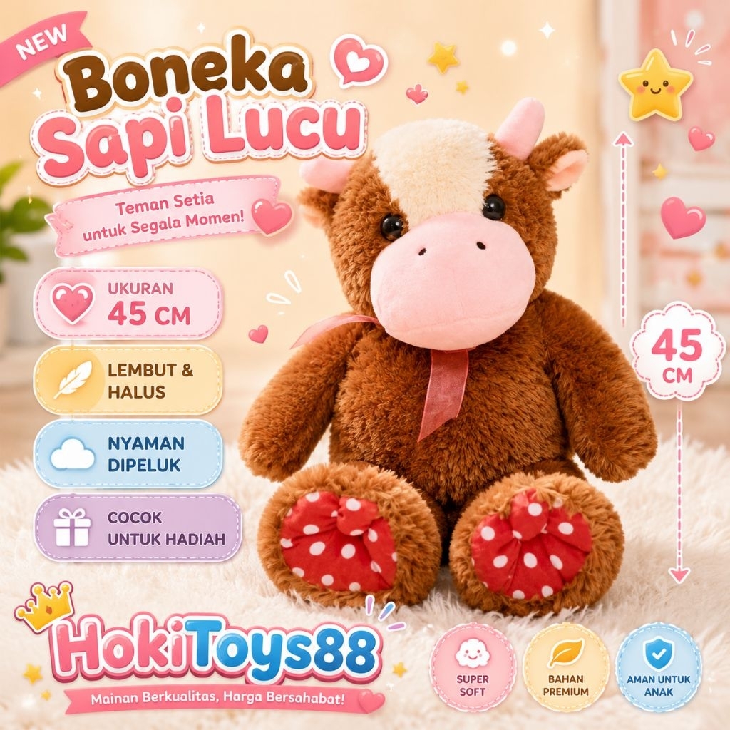 Boneka Sapi Coklat Lucu 45 cm – Plush Lembut Premium