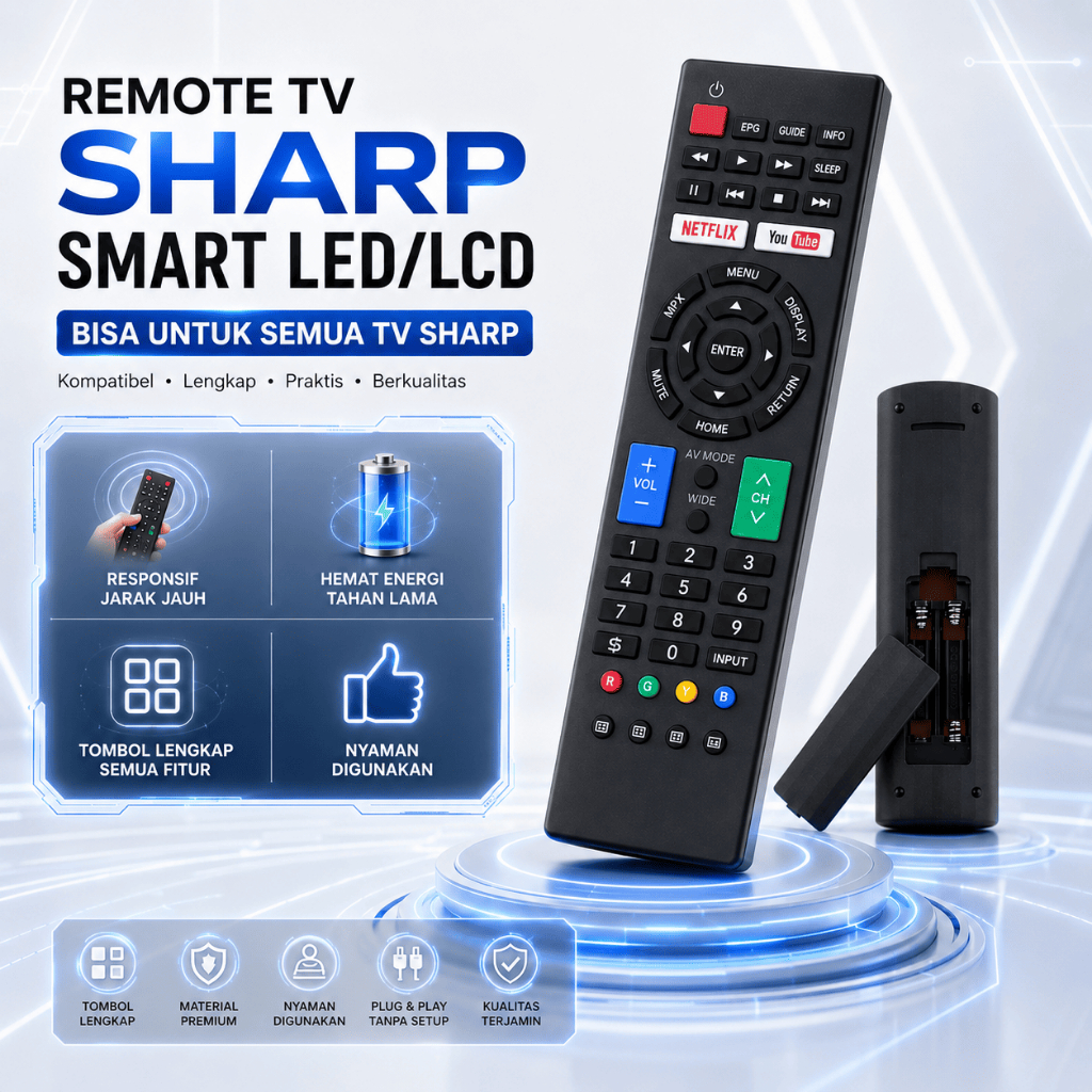 Remot TV SHARP SMART TV LED/LCD Android TV Remot Kontrol TV Sharp Dilengkapi Tombol Youtube Netflix