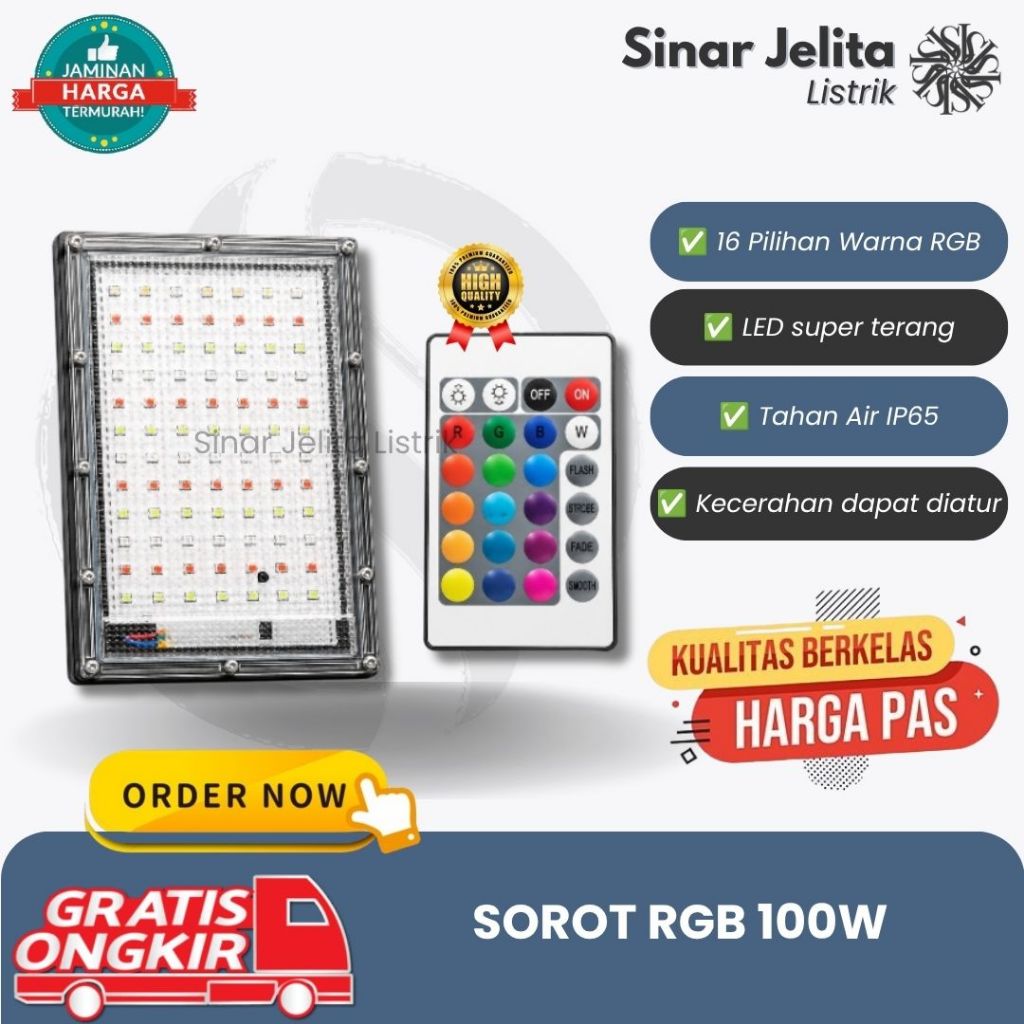 LAMPU SOROT LED RGB 100W / WARNA WARNI LED SOROT REMOT
