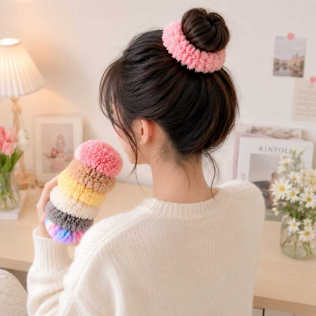 Scrunchie Jumbo Bulu Premium Korean Hair Scrunchie Ikat Rambut Tebal Lembut Anti Kusut