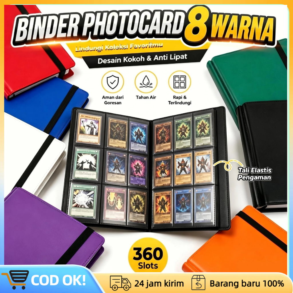 Strap Binder Kartu 9 Pocket 360pcs Album A4 Premium Buku Koleksi Kartu Untuk TCG CCG Pokemon Yugioh 
