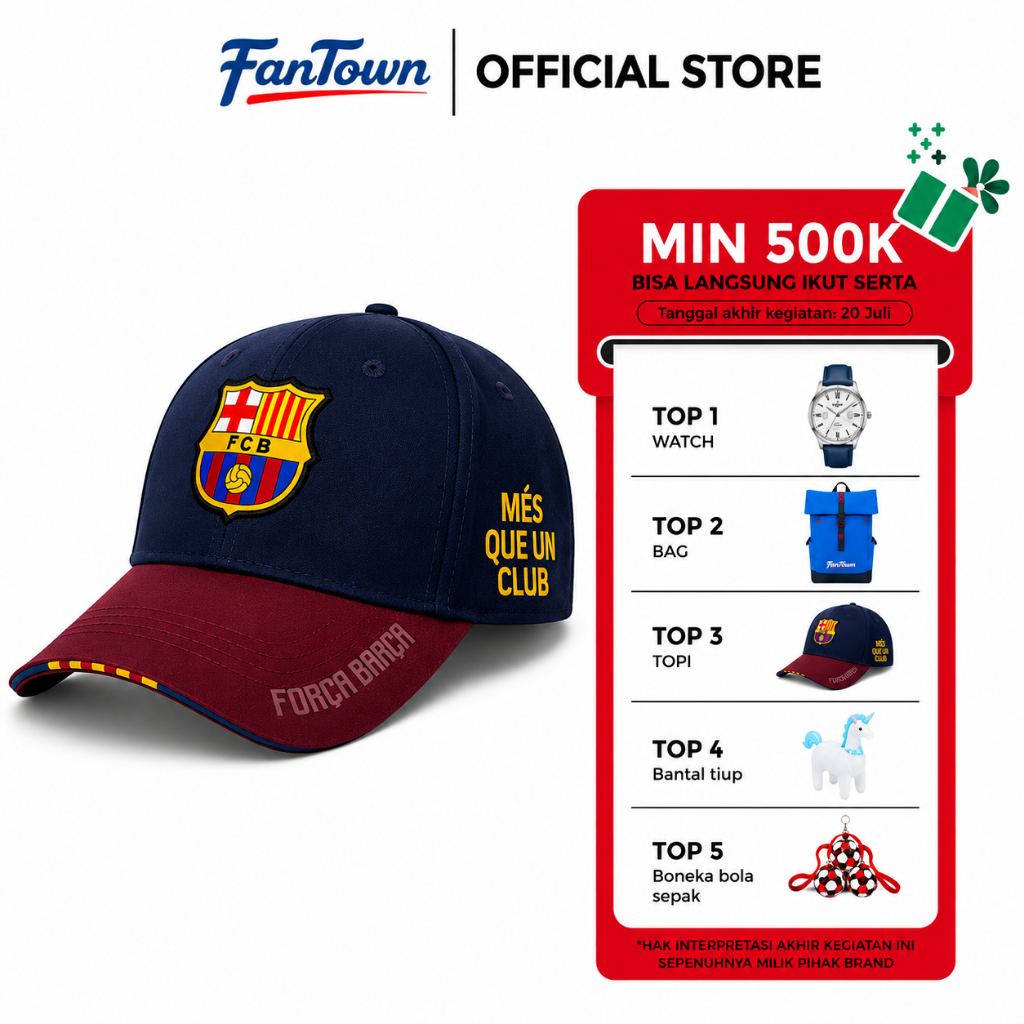 Fantown Official License - FC Barcelona Classic Red Blue Baseball Cap Official Merchandise Topi Base