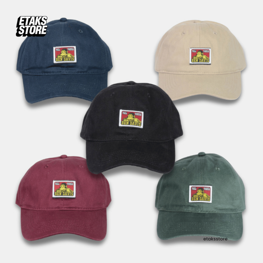 Topi Ben Davis Label Woven Patch Unstructured Hat ( Hitam, Navy, Burgundy, Green, Khaki)| Strapback 