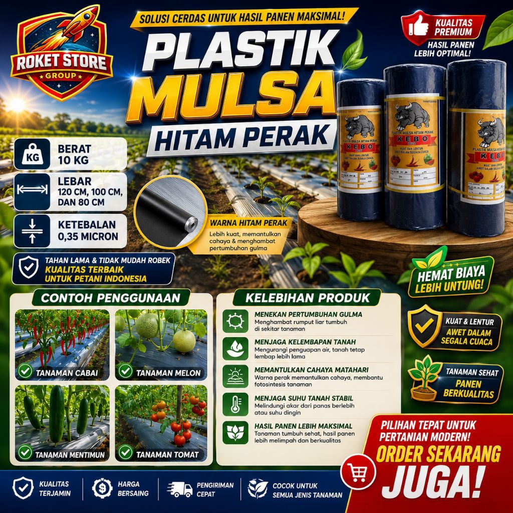 PLASTIK MULSA HITAM PERAK 1ROL 10KG LEBAR 120CM 100CM 80CM KETEBALAN 0,35 MICRON