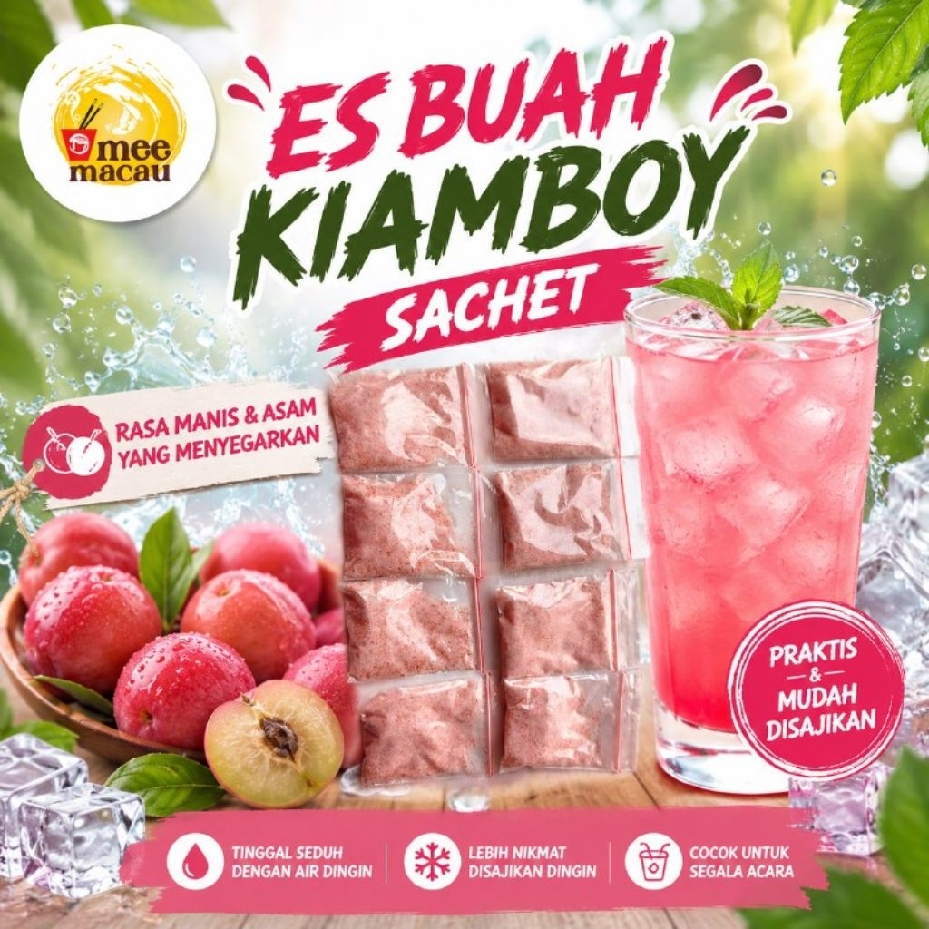 Bubuk Minuman Es Buah Kiamboy | Pink Leci Tinggal Seduh Dengan Air Dingin Lezat Praktis Menyegarkan 