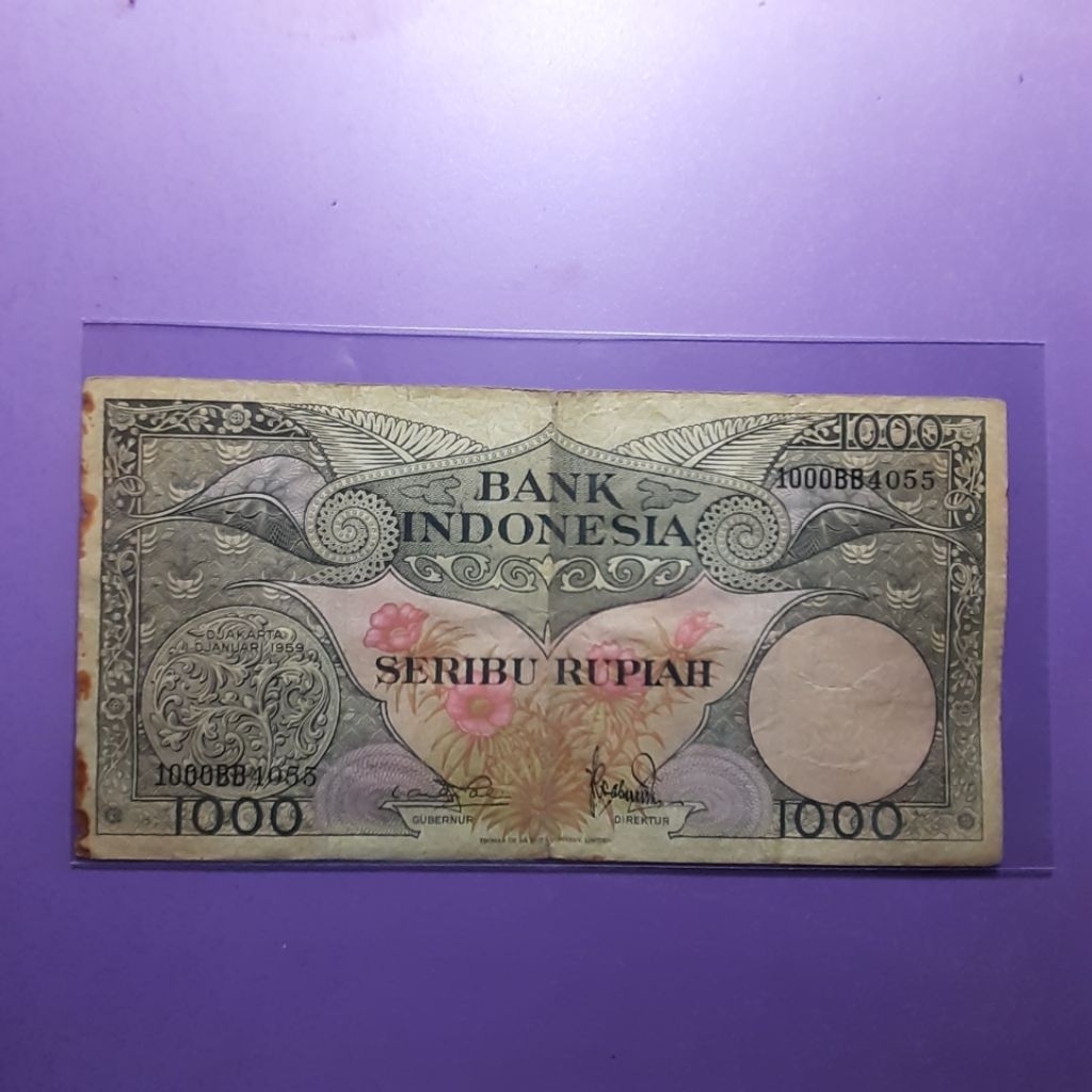 Uang kuno 1000 rupiah bunga tahun 1959