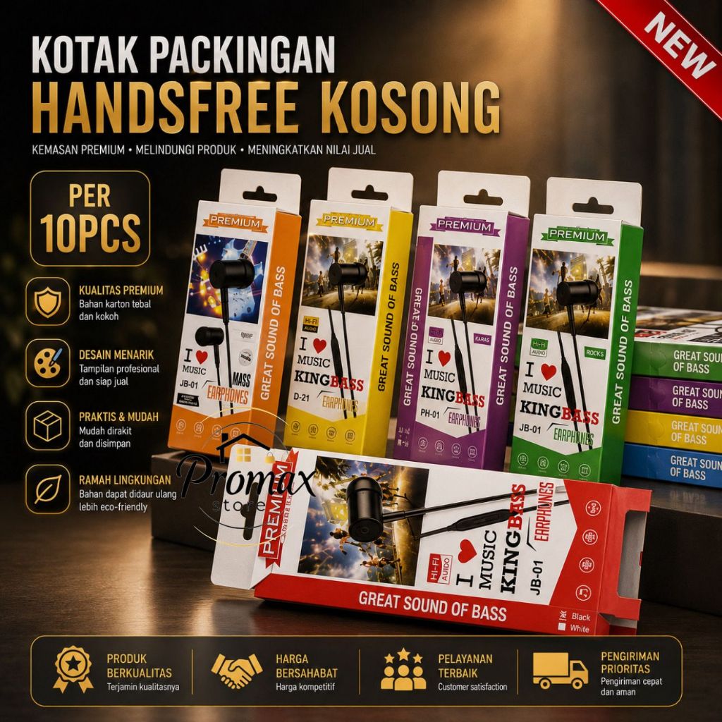 PM - (10pc / Box HF ) Kardus JB01 Packingan Kosong Kotak Handsfree Earphone Dus Headset Universal Ne
