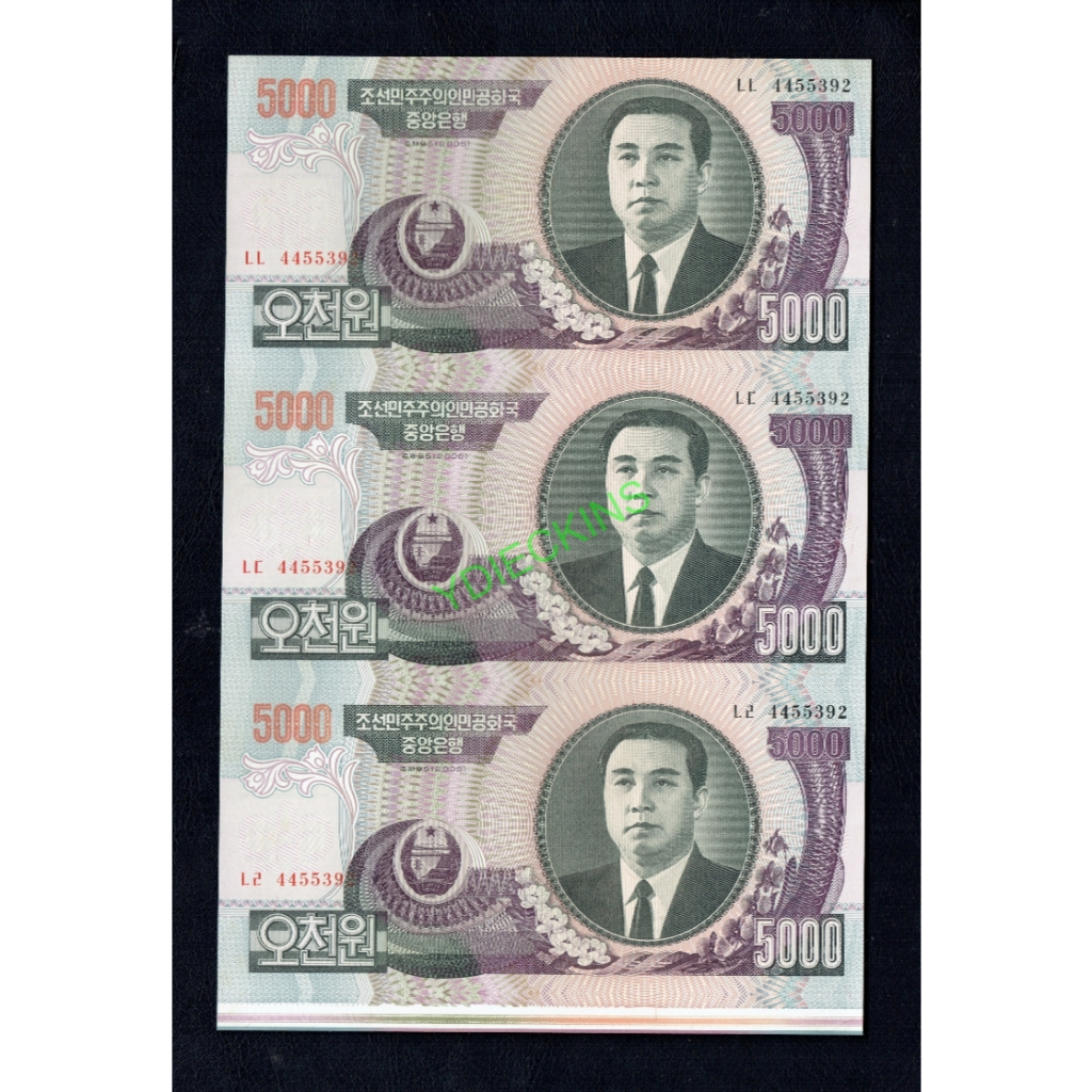 Uang Asing Uncut/Bersambung Korea Utara 5000 Won Tahun 2006