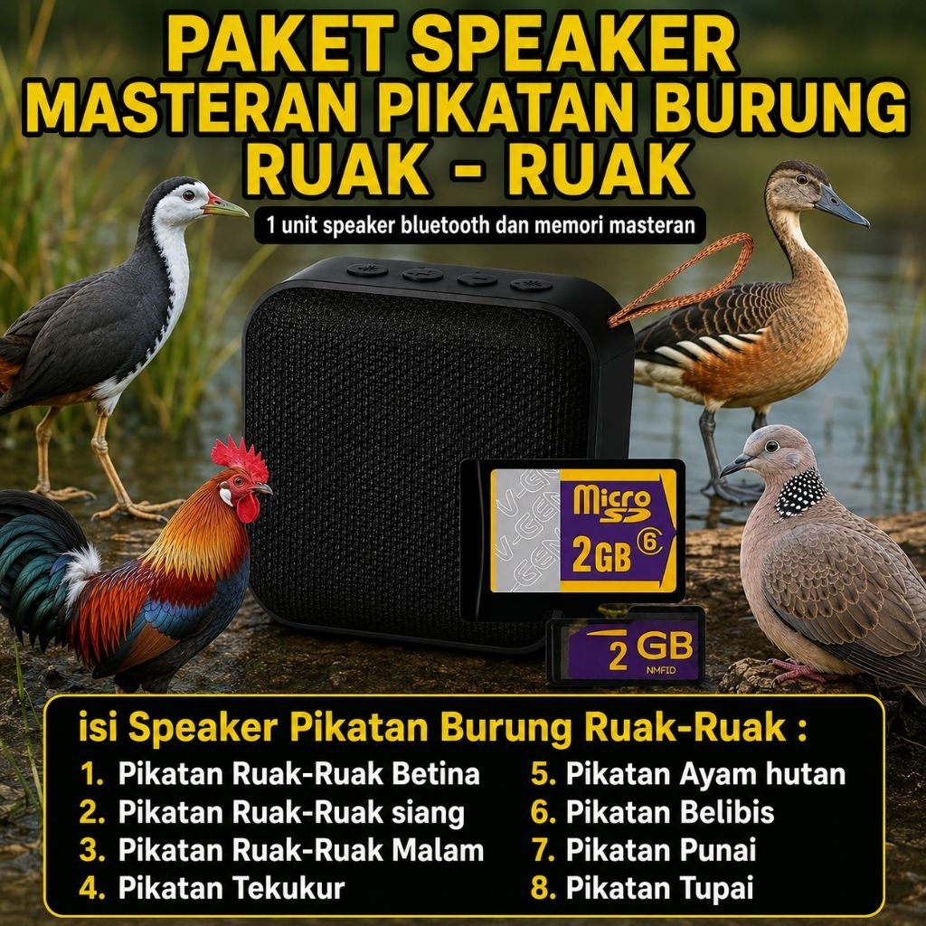 Speaker MP3 Masteran Burung Ruak Ruak Pikatan Ruak Ruak Pikatan Ayam Hutan Tinggal Pakai