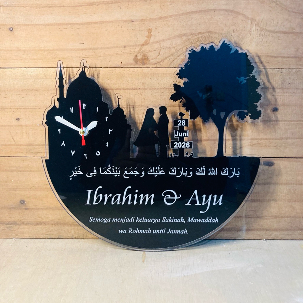 Hadiah Kado Wedding Pernikahan Desain Masjid Jam Custom Akrilik