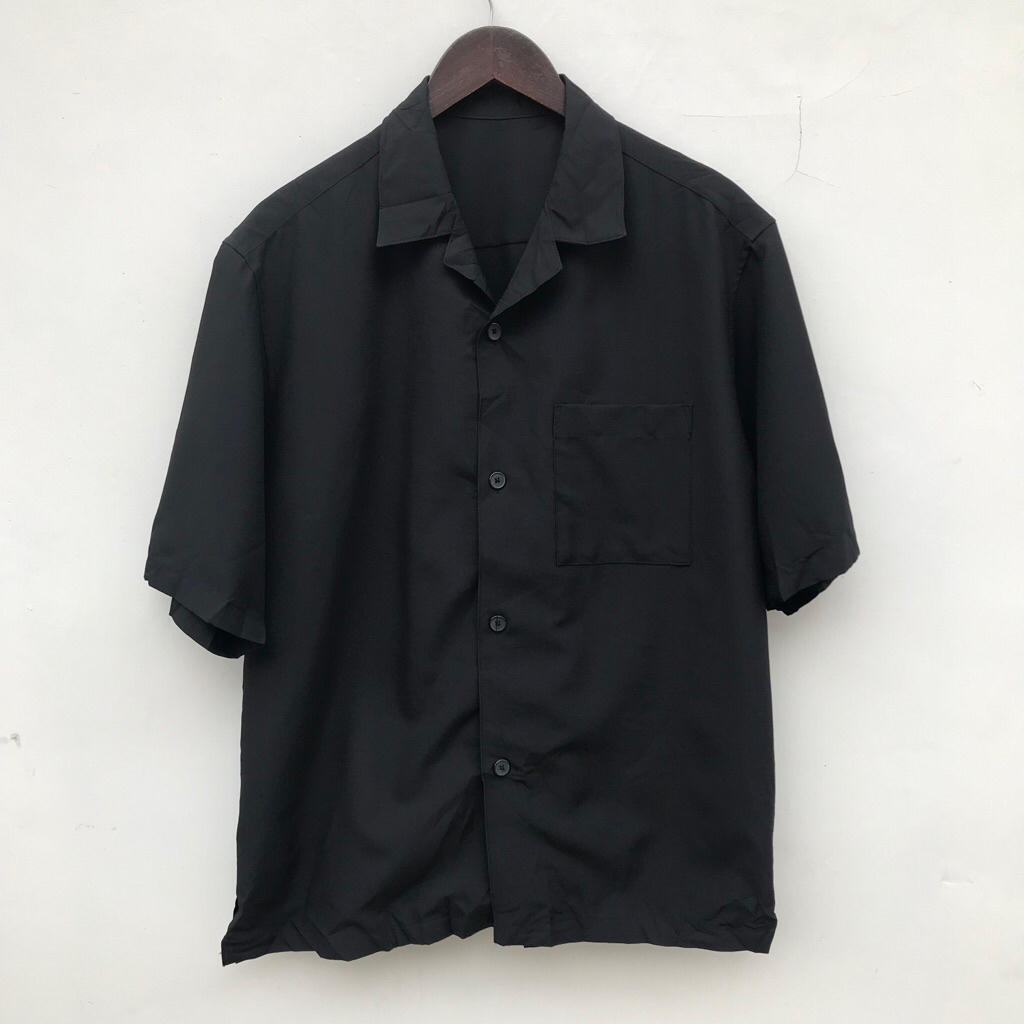 Kemeja Open Collar by Gu Uniqlo Dry Relaxed Shirt Black sz Medium