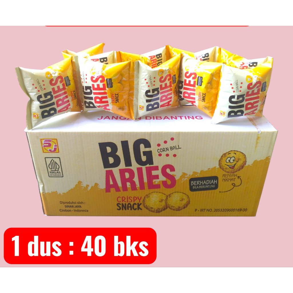 Big Aries Snack Makanan Ringan Bola Jagung Corn Ball Crispy 1 dus 40 bungkus