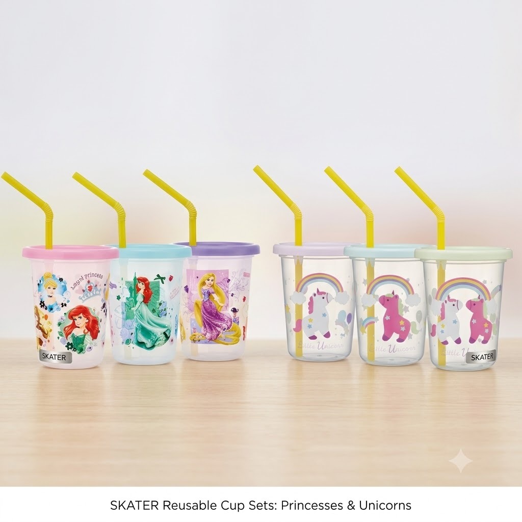 [SET 3PCS] SKATER Gelas Plastik Mini Dengan Tutup dan Sedotan PRINCESS/ UNICORN/SNOOPY/ SNOOPY