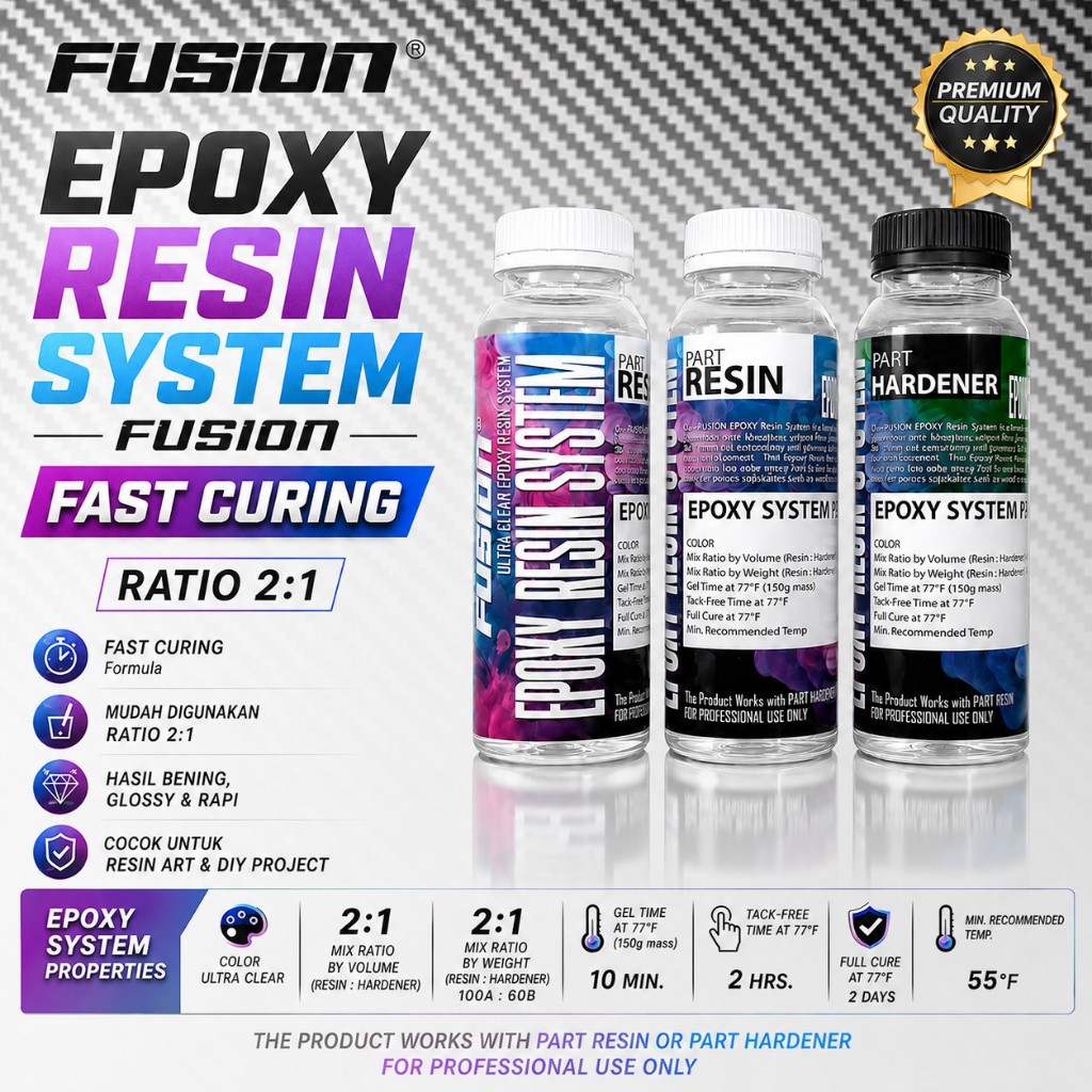 FUSION EPOXY ULTRA CLEAR 750gr Resin Art Meja Coating Casting Joran Carbon