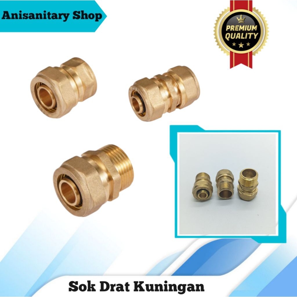 Sok Drat Luar 1/2 Inch Kuningan/Sok Drat Dalam/Sok Sambung