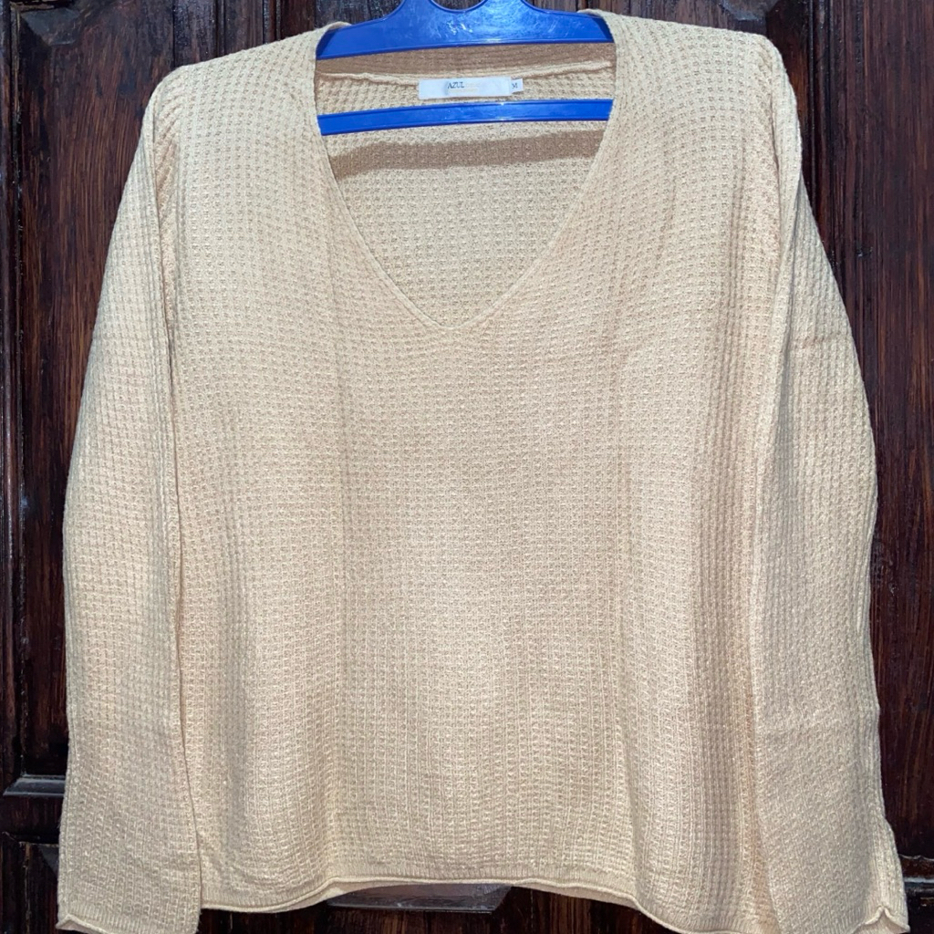Azul Basic Original Garment Atasan Rajut Wanita Knit Lengan Panjang V neck Sweater Baju Pantai Rajut