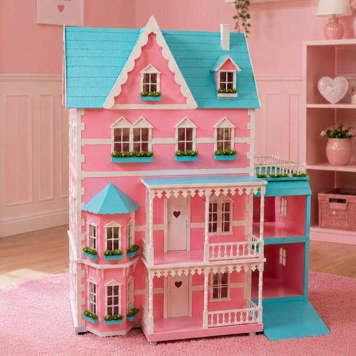 Rumah Boneka Barbie 4 Lantai Besar Mewah | Dollhouse Kayu American Classic Custom Handmade Kado Anak