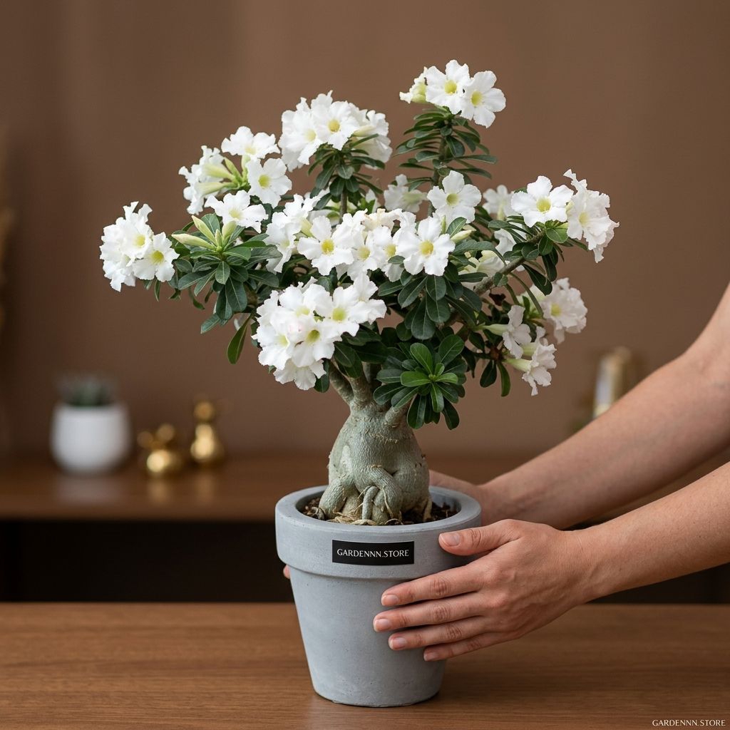 GARDENNN.STORE | Adenium Putih Salju Bonsai Kamboja Jepang Bonggol Besar Tanaman Hias Premium Rajin 