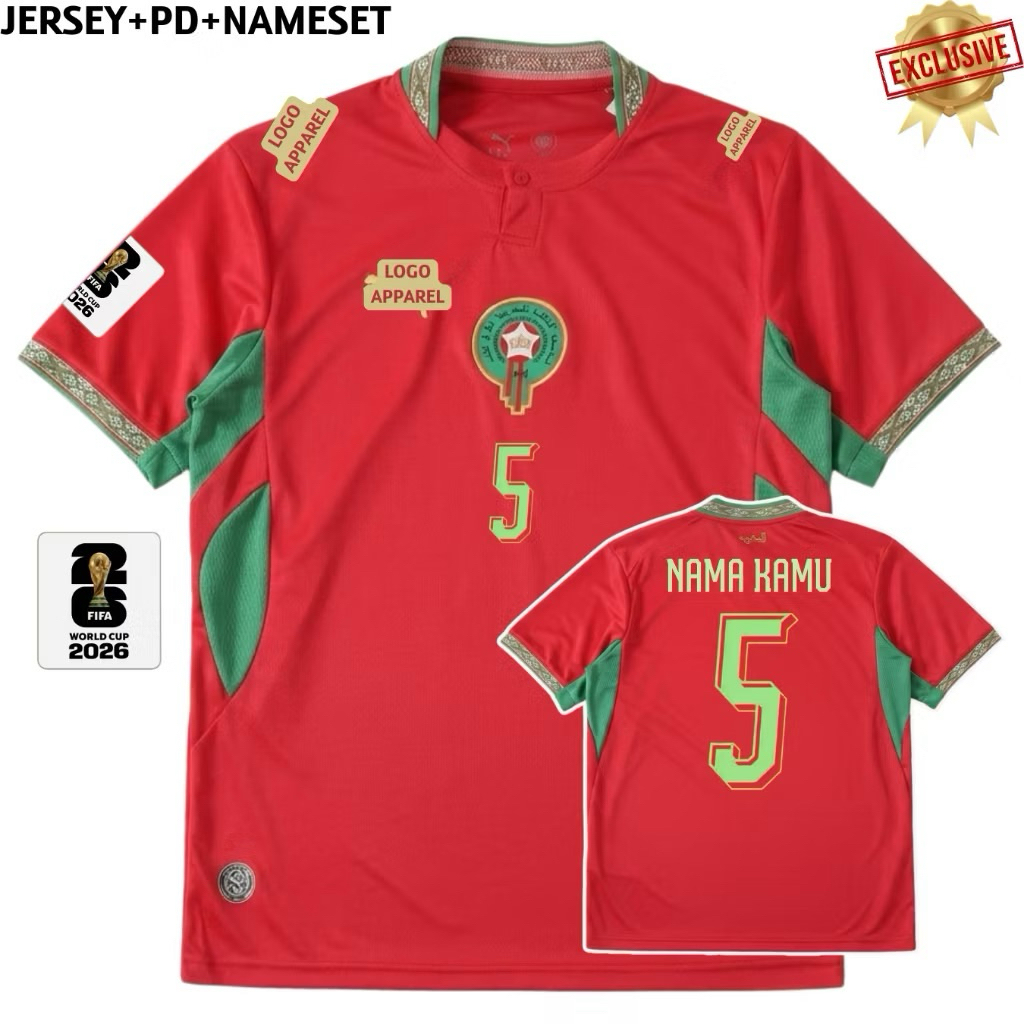 Jersey Maroko Home World Cup 2026 Grade Original - Jersey Maroko Piala Dunia Terbaru High Quality