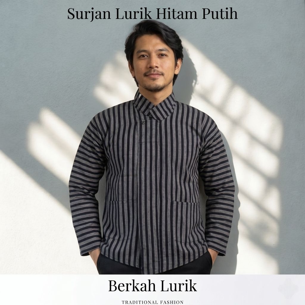 Baju lurik adat jawa Surjan Lurik atasan pria| hitam abu