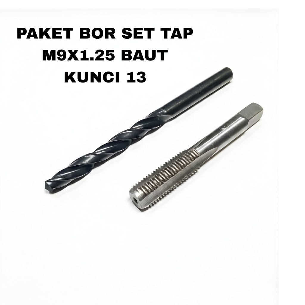 Paket Rekondisi Drat Rusak Tap M9 x 1.25 Plus Mata Bor Baut 13