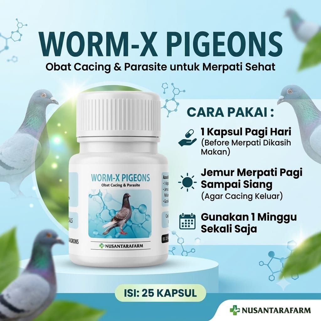 obat cacing merpati worm-x pigeons solusi atasi merpati cacingan isi 25 kapsul