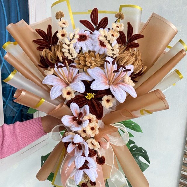 Bouqet Bunga Coklat Jumbo Kawat Bulu