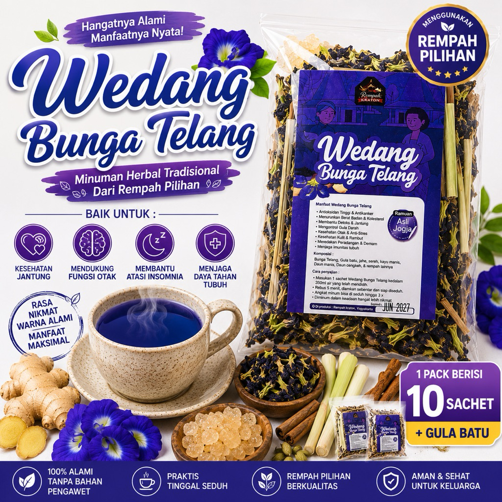 wedang bunga telang jamu herbal obat jantung , kolesterol , diabetes , stroke ( wedang uwuh rempah k