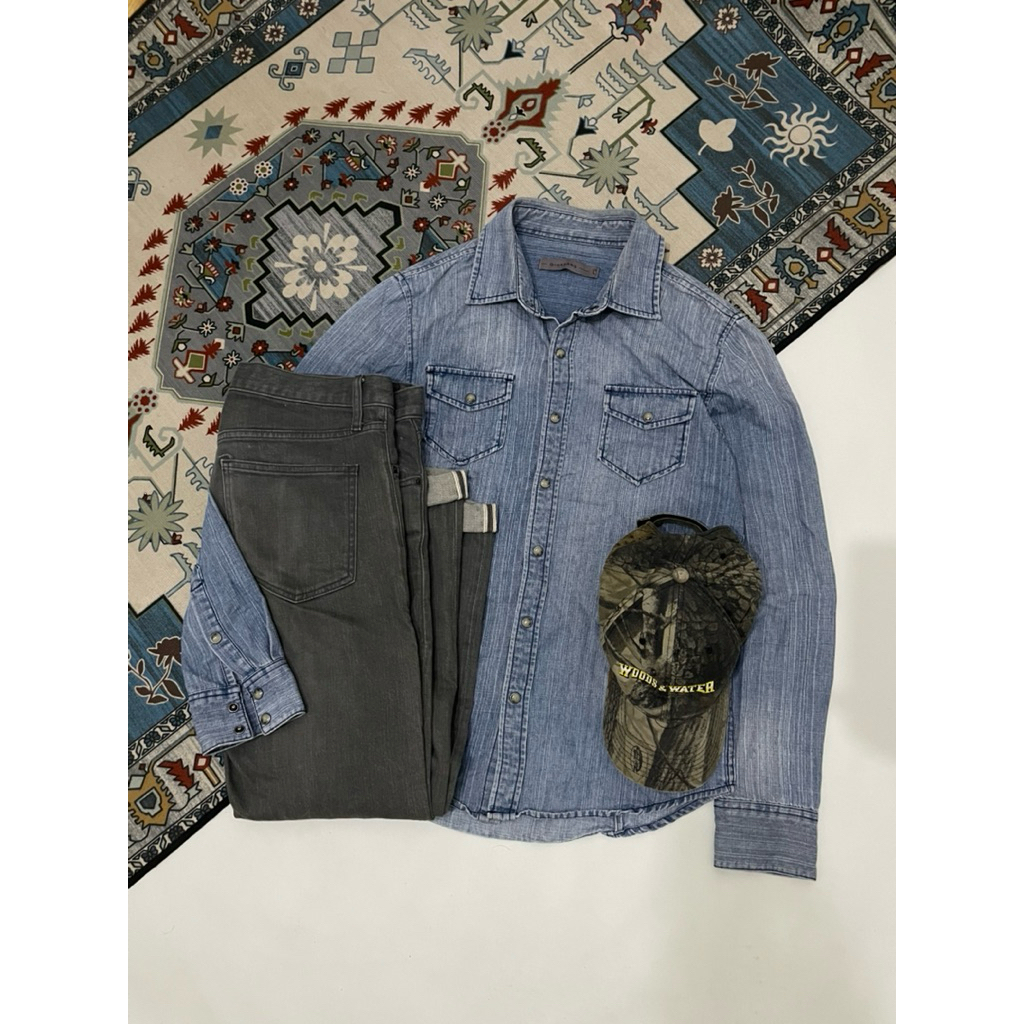 giordano denim kemeja double pocket