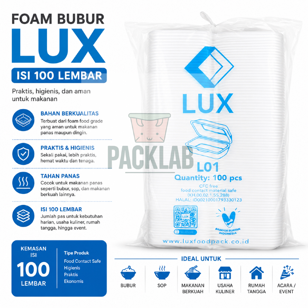 Foam Bubur LUX Isi 100 pcs | Mangkok Styrofoam Bubur Putih Wadah Makanan Take Away untuk Bubur, Soto