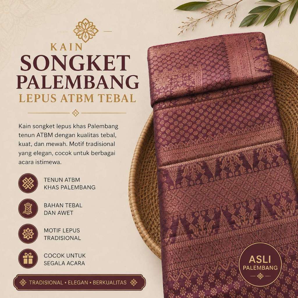 Dian Songket - Kain Songket Palembang Lepus ATBM Tebal - Set Selendang Kebaya Pesta Kondangan Mewah 
