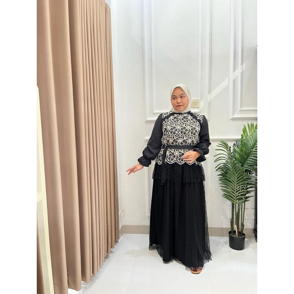 YOLANDA MAXY DRESS I DRESS WANITA MOTIF I DRESS WANITA BAHAN PRADA BORDIR+LADY SOFIA+TILE DOT