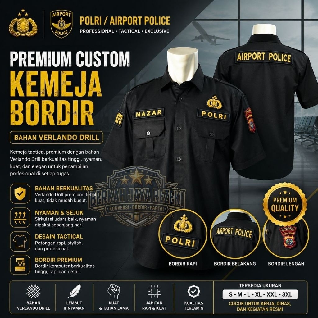 Kemeja Airport Police/Kemeja Polisi/Seragam Airport Police Custom/Kemeja Polri Exclusive