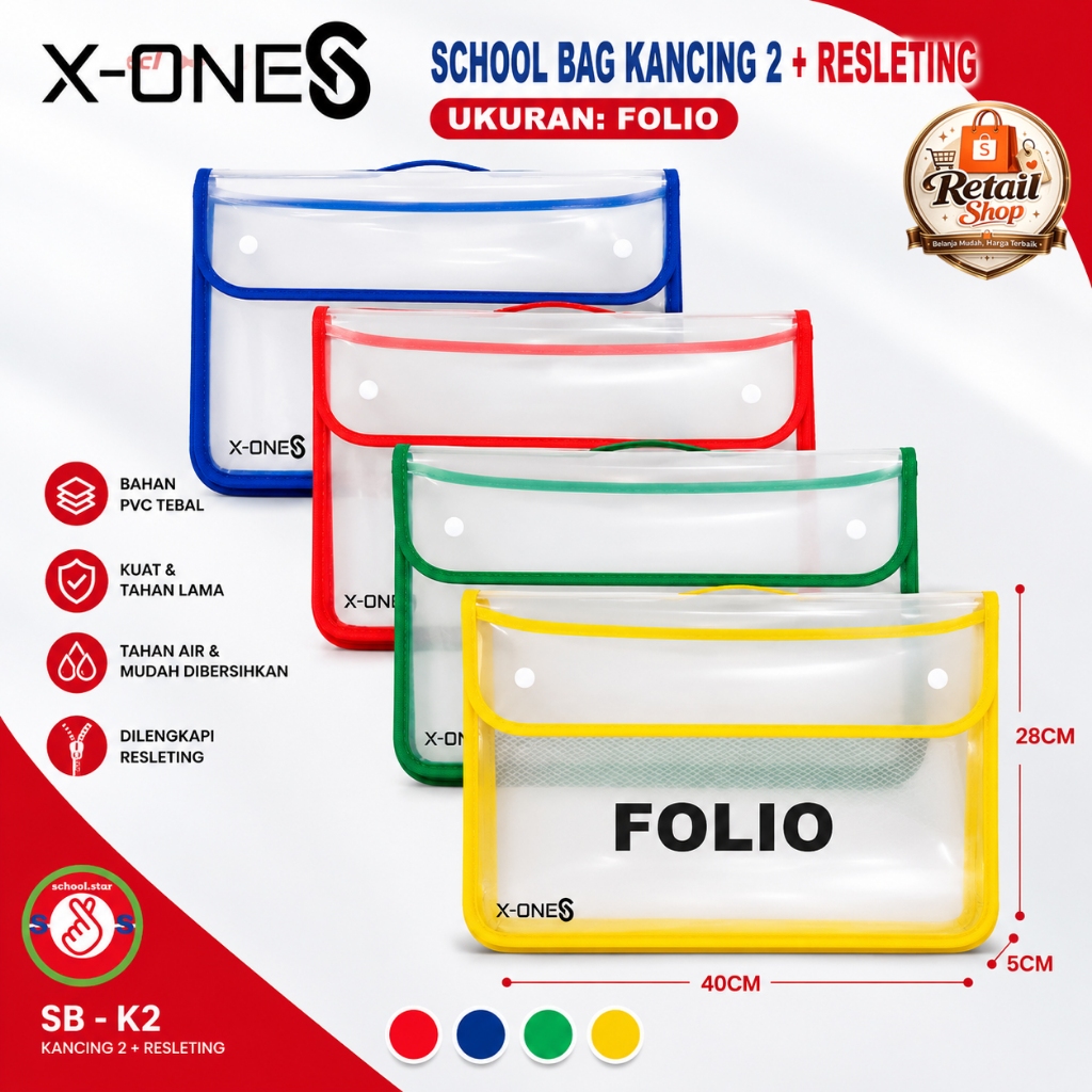 Map Zipper Kancing Ukuran Folio / Zipper Bag Folio Kancing - 1pcs