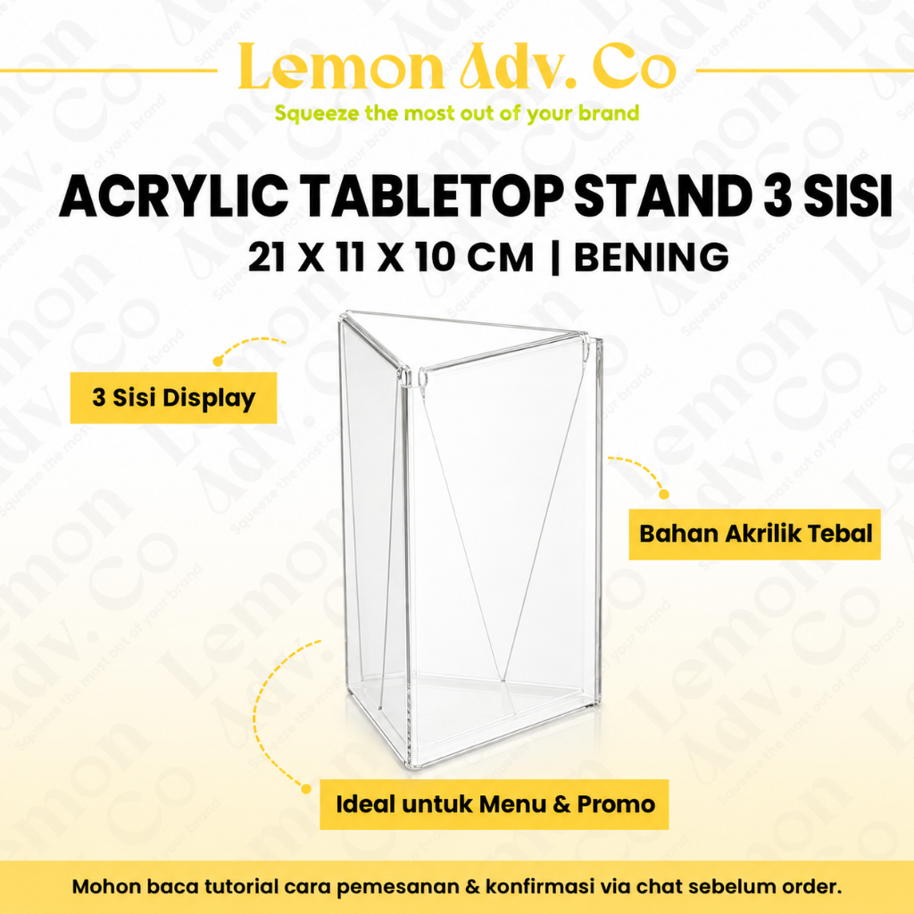 Acrylic Menu Display 3 Sisi 1/3 A4 | Tabletop Stand Menu Akrilik