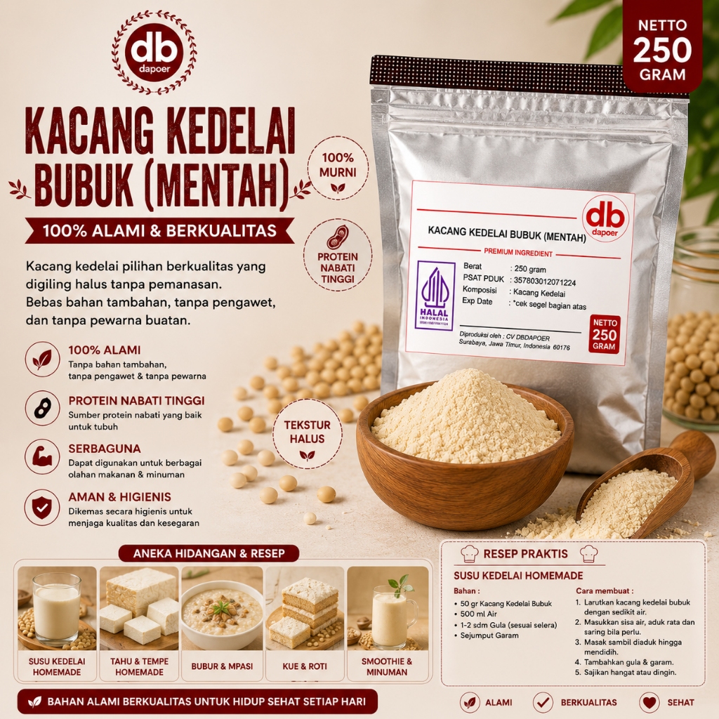 Bubuk Kedelai 250gr  Tepung Kedelai Susu Kedelai Bubuk