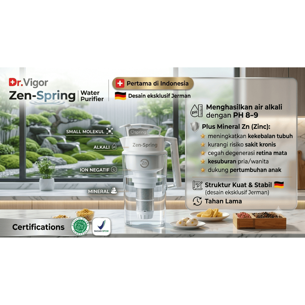 Dr.Vigor Zen-Spring Alkaline Water Filter (Teko Pengubah Air Biasa Jadi Alkali)