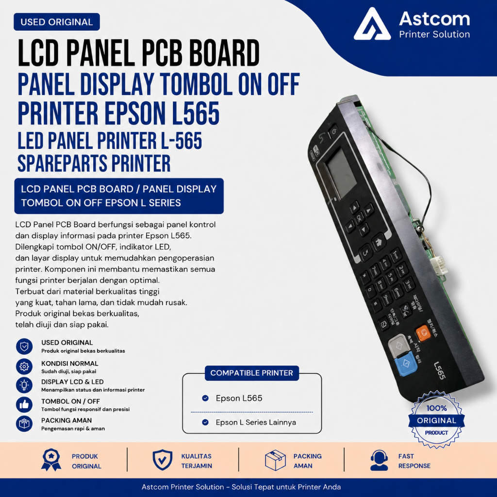 LCD Panel Display Epson L565 Original Bekas | PCB Board Panel Tombol ON OFF Printer Epson L565